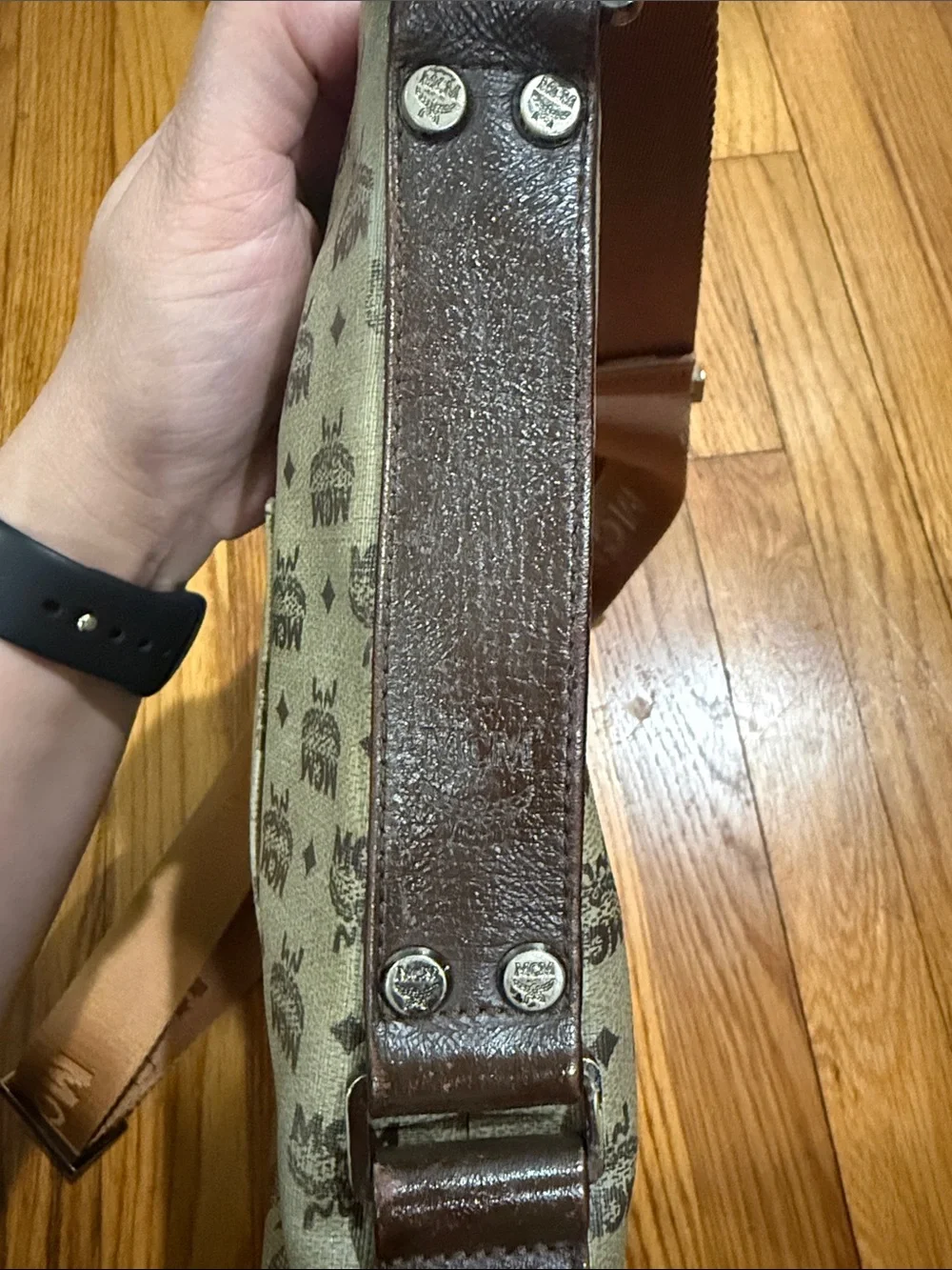 MCM Unisex Monogram Visetos Messenger Bag with Brown Trim